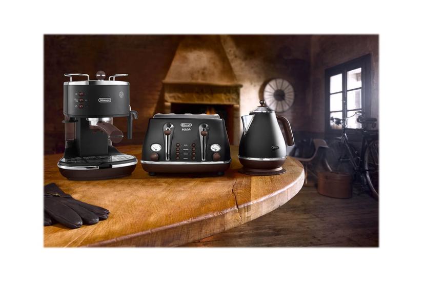 Sort Longhi Icona Vintage Ecov 311 Kaffemaskine Med Mælkeskummer Bar Mat - Delonghi Kaffebord  - 8004399327368