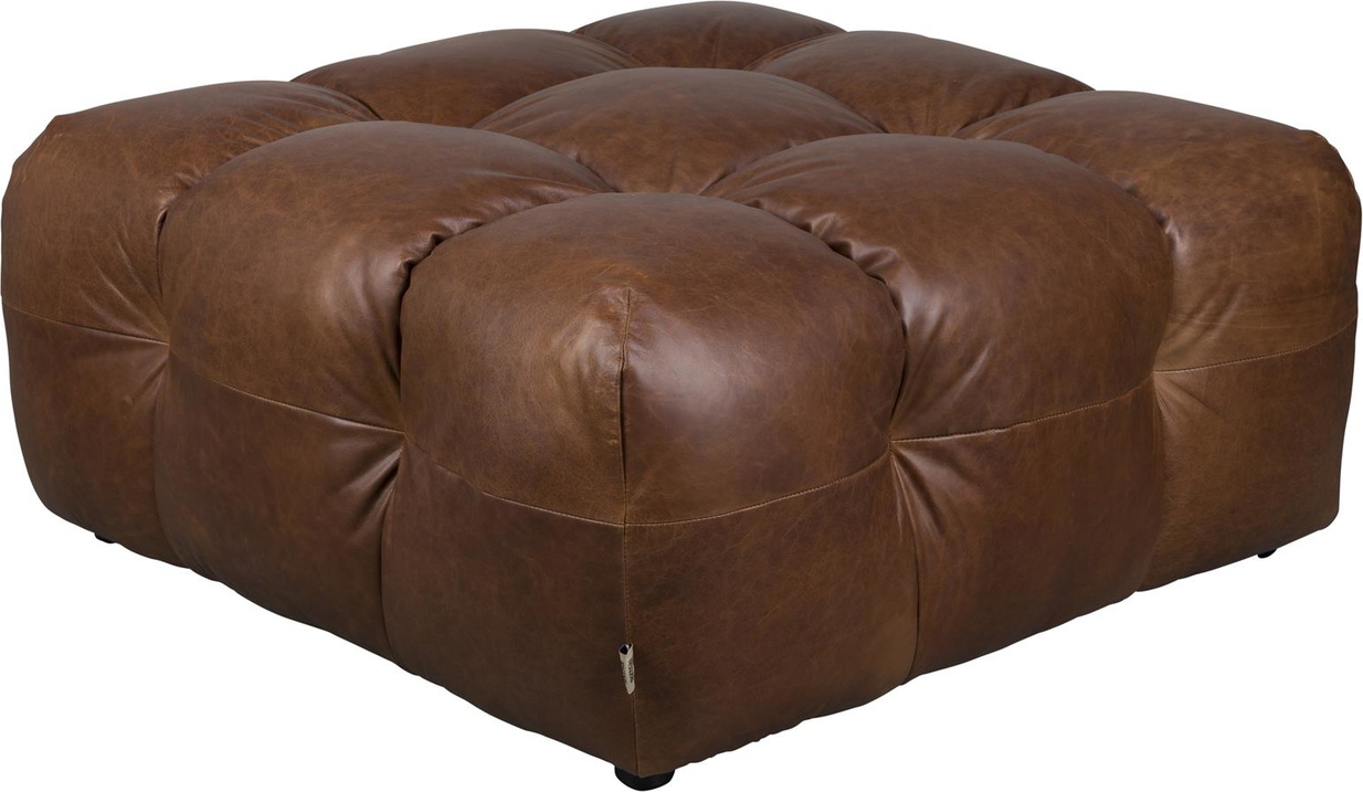Kaffe Skammel Fodskammel Dutchbone Hackman ægte Koskindslæder Fyrretræ 45x100x100 - Dutchbone Kaffebord  - 8718548100398